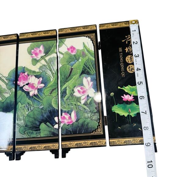 Asian Tabletop Screen, Water Lotus, He Tang Qing Qu / Fun in the Lotus Pond - Picture 9 of 10